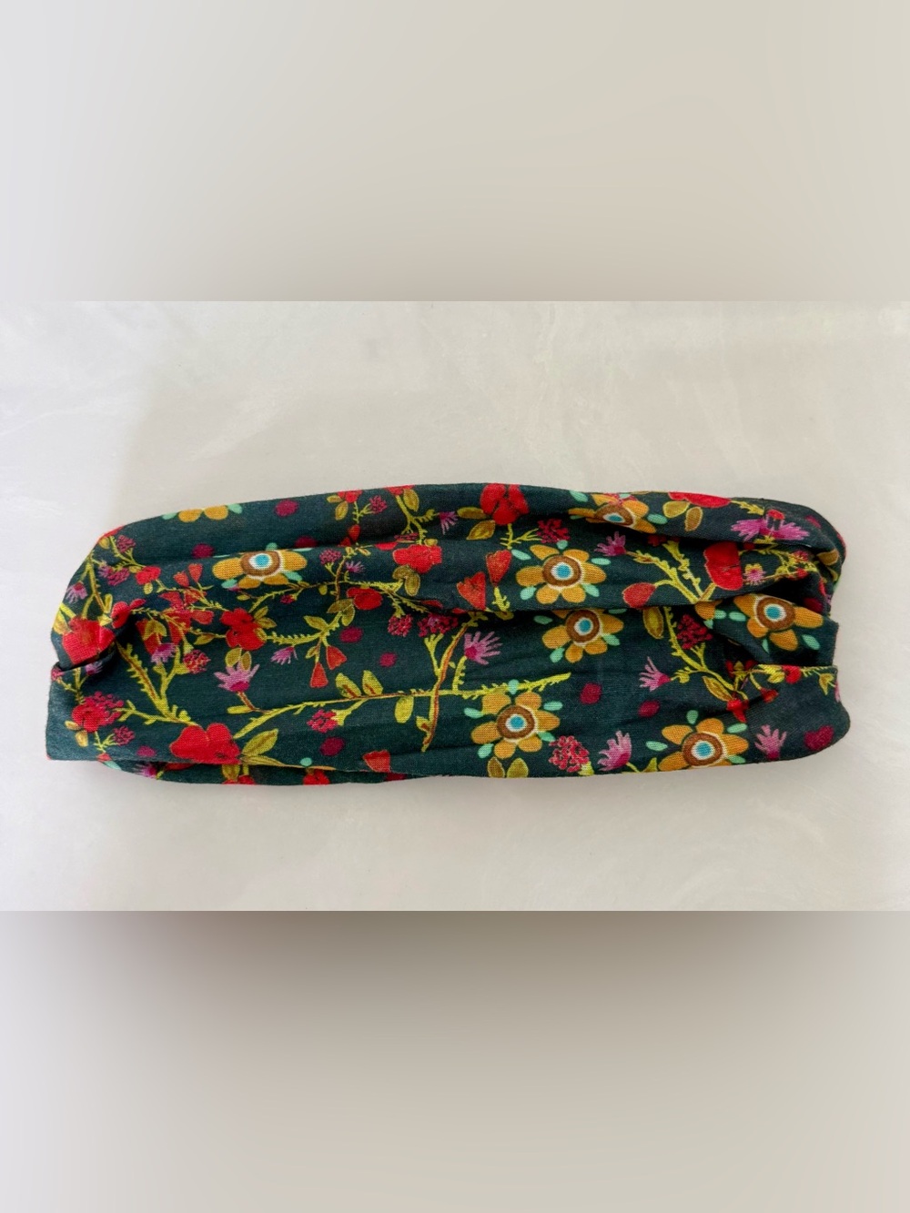 Natural Life Floral Stretch Headband in Green with Red and Yellow Accents